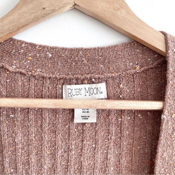 Ruby Moon Anthropologie Sweater Long Open Tweed Cardigan Women's M Side Slits - Picture 4 of 7